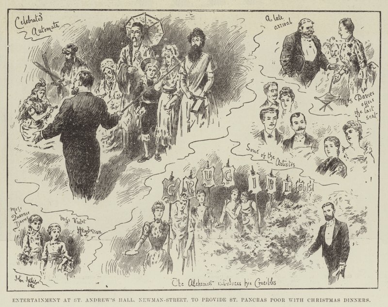 ನ್ಯೂಮನ್-ಸ್ಟ್ರೀಟ್‌ನ ಸೇಂಟ್ ಆಂಡ್ರ್ಯೂಸ್ ಹಾಲ್‌ನಲ್ಲಿ, ಸೇಂಟ್ ಪ್ಯಾನ್‌ಕ್ರಾಸ್ ಪೂರ್‌ಗೆ ಕ್ರಿಸ್ಮಸ್ ಡಿನ್ನರ್ಸ್ ಟರ್ಕ್ ಅನ್ನು ಒದಗಿಸಲು ಮನರಂಜನೆ by John Jellicoe