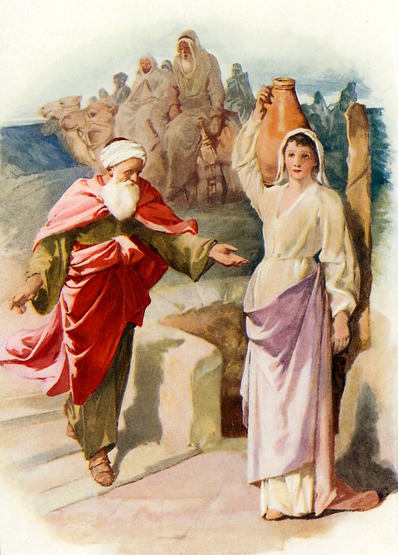 Rebekah and Eliezer at the well by John Lawson