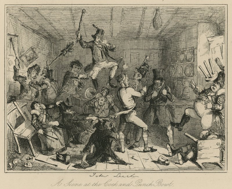 ಕಾಕ್ ಮತ್ತು ಪಂಚ್ ಬೌಲ್ ಟರ್ಕ್‌ನಲ್ಲಿನ ದೃಶ್ಯ by John Leech