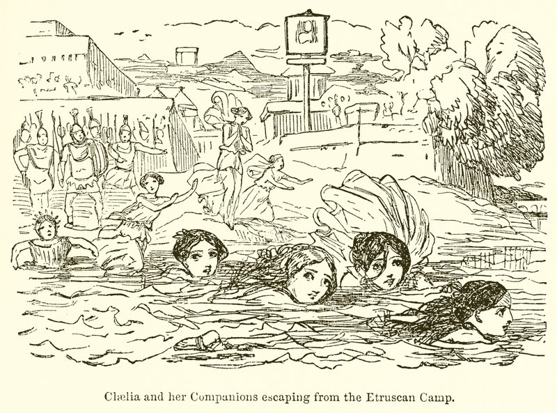 Claelia ve Yoldaşları Etrüsk Kampından Kaçarken by John Leech