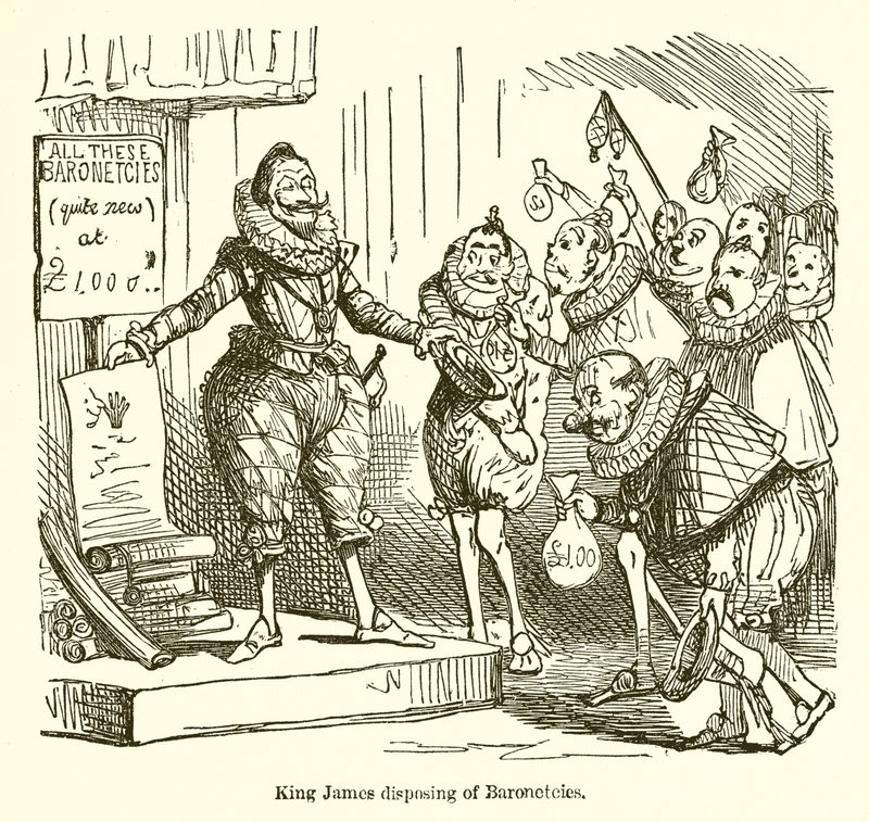 King James Disposing of Baronetcies  by John Leech