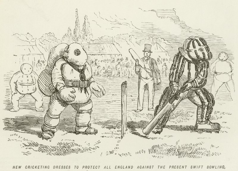 New Cricketing Dresses to Protect all England Against the Present Swift Bowling  by John Leech