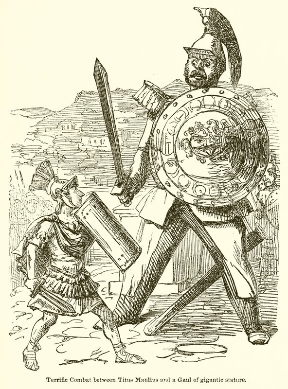Titus Manlius ve Devasa Boy Bir Galyalı Arasındaki Müthiş Dövüş by John Leech