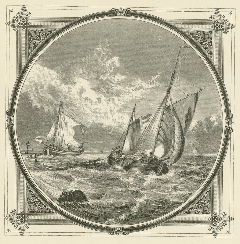 Karaya oturmuş bir gemi, denizde bir işarettir (gravür) by John Leighton