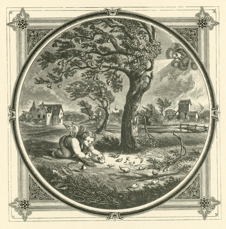 Olgun armut ele hazır olarak düşer (gravür) by John Leighton