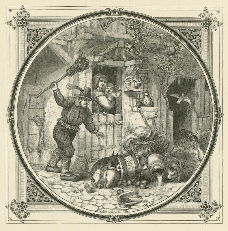 Domuzun yaptığını küçük domuzlar ödemeli (gravür) by John Leighton