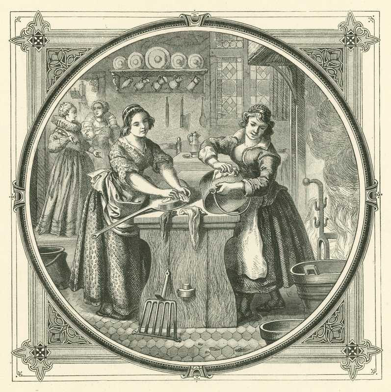 Gevşek hizmetçiler toparlanınca tencerelerin altını cilalarlar (gravür) by John Leighton