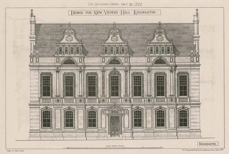 New Vestry Hall için Tasarım, Kensington, Londra by John Oldrid Scott