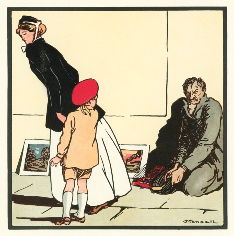 Kensington Rhymes: The Pavement Artist (renkli lito) by John Robert (after) Monsell