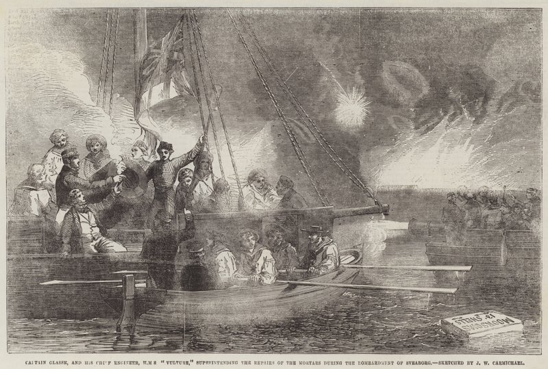 Kaptan Glasse ve Baş Mühendisi HMS Vulture, Sveaborg Bombardımanı sırasında Havanların Onarımını yönetiyor by John Wilson Carmichael