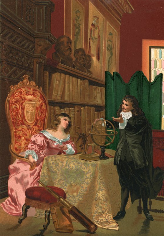 Descartes İsveç Kraliçesi Christina ile felsefeyi tartışıyor by Josep or Jose Planella Coromina