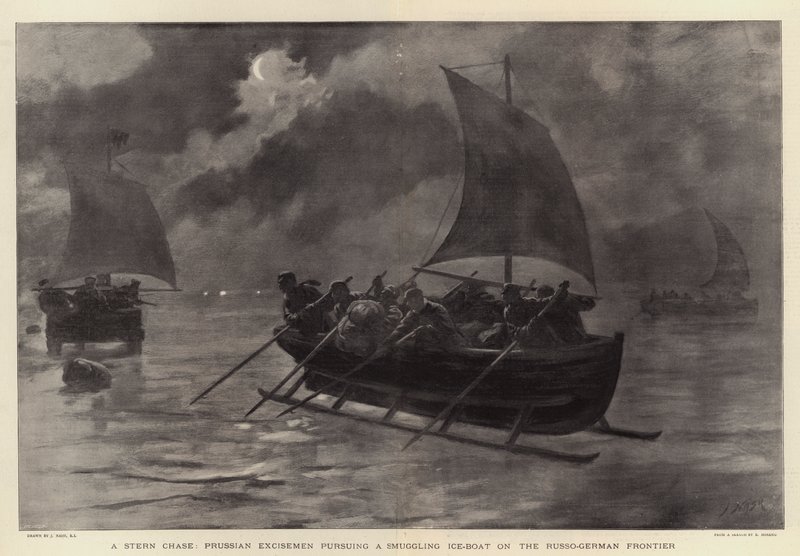 Rus-Alman Sınırında Kaçakçılık Buz Teknesinin Peşinde Bir Prusya Vergi Görevlisi, Sert Bir Kovalamaca by Joseph Nash
