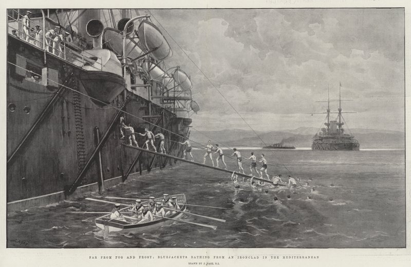 Sis ve Dondan Uzakta, Akdeniz'de bir Zırhlı Denizde yıkanan Mavi Ceketler by Joseph Nash