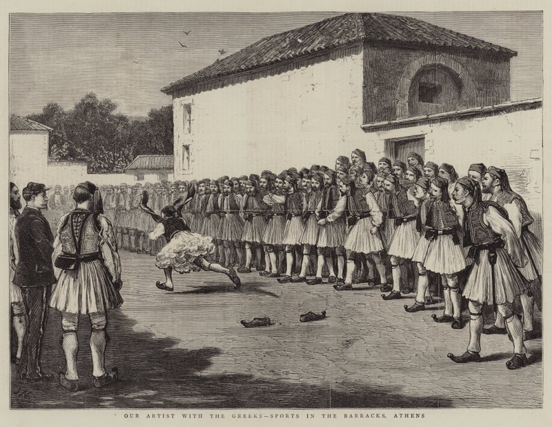 Sanatçımız Yunanlılarla, Kışlada Spor, Atina by Joseph Nash