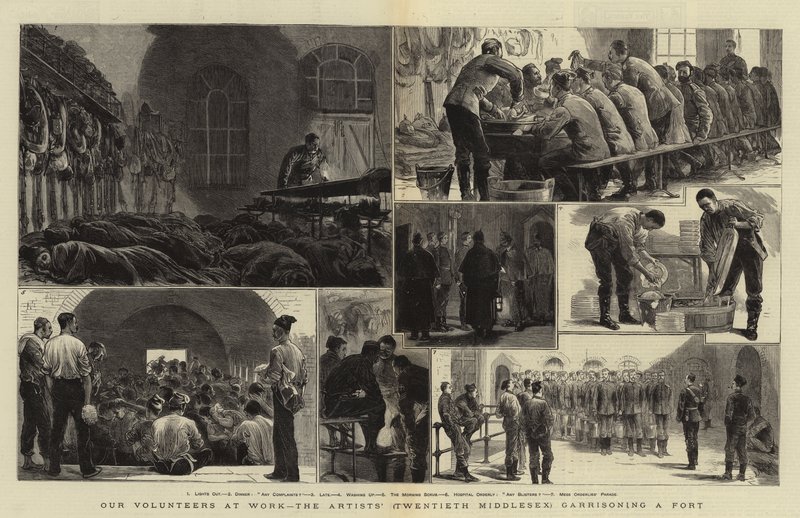 Gönüllülerimiz İş Başında, Sanatçıların (Yirminci Middlesex) bir kalede garnizon kurması by Joseph Nash