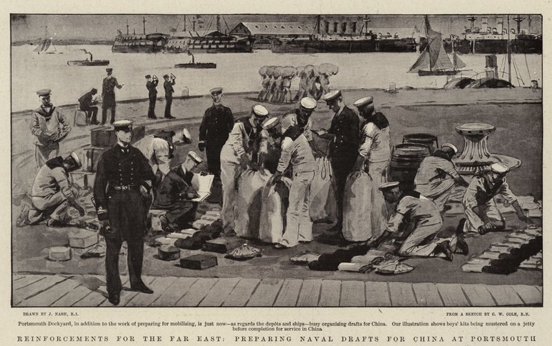 Uzak Doğu için Takviyeler, Portsmouth'ta Çin için Donanma Taslakları hazırlıyor by Joseph Nash