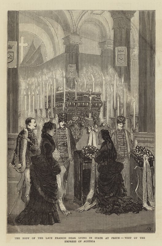The Body of the Late Francis Deak Lying in State at Pesth, Visit of the Empress of Austria  by Joseph Nash