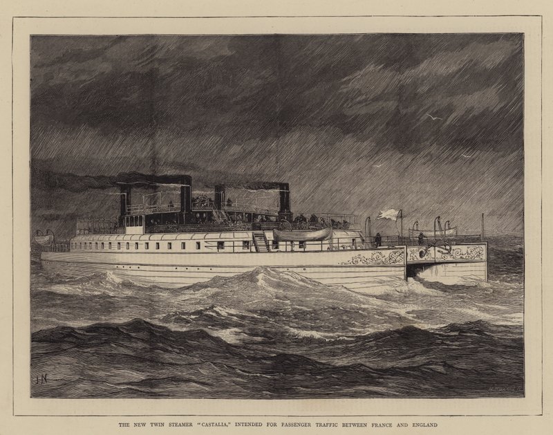 Fransa ve İngiltere arasındaki Yolcu Trafiği için tasarlanan Yeni Twin Steamer Castalia by Joseph Nash