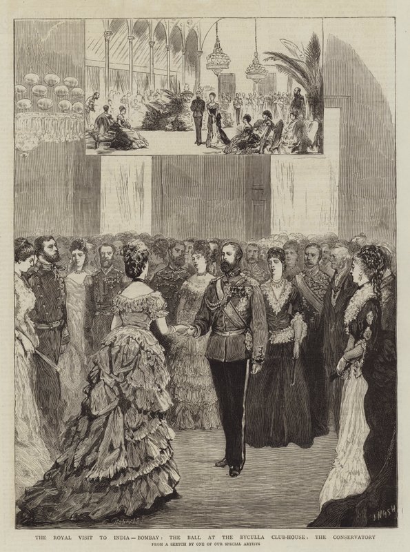 Hindistan Kraliyet Ziyareti, Bombay, Byculla Kulüp Binasındaki Balo, Konservatuar by Joseph Nash