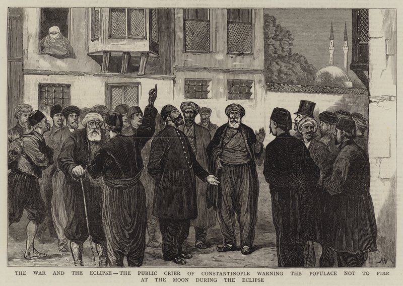 Savaş ve Tutulma, Konstantinopolis'in Halk Çağrıcısı, Halkı Tutulma sırasında Ay'a Ateş Etmemeleri konusunda uyarıyor by Joseph Nash