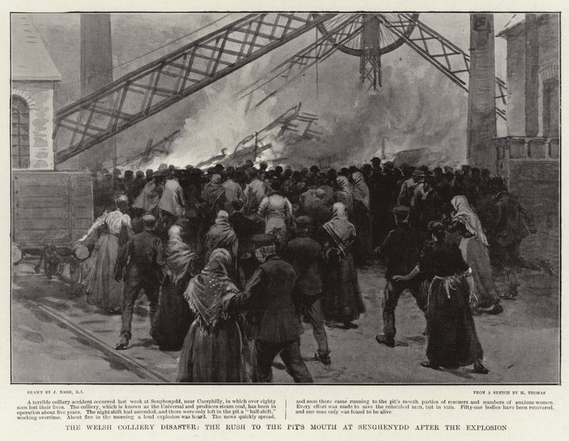 Welsh Colliery Felaketi, Patlamadan Sonra Senghenydd'de Pit's Mouth'a Hücum by Joseph Nash