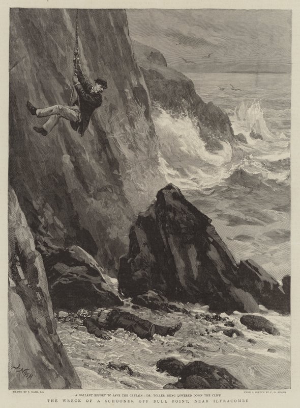 Ilfracombe yakınlarındaki Bull Point açıklarında bir Gulet Batığı by Joseph Nash