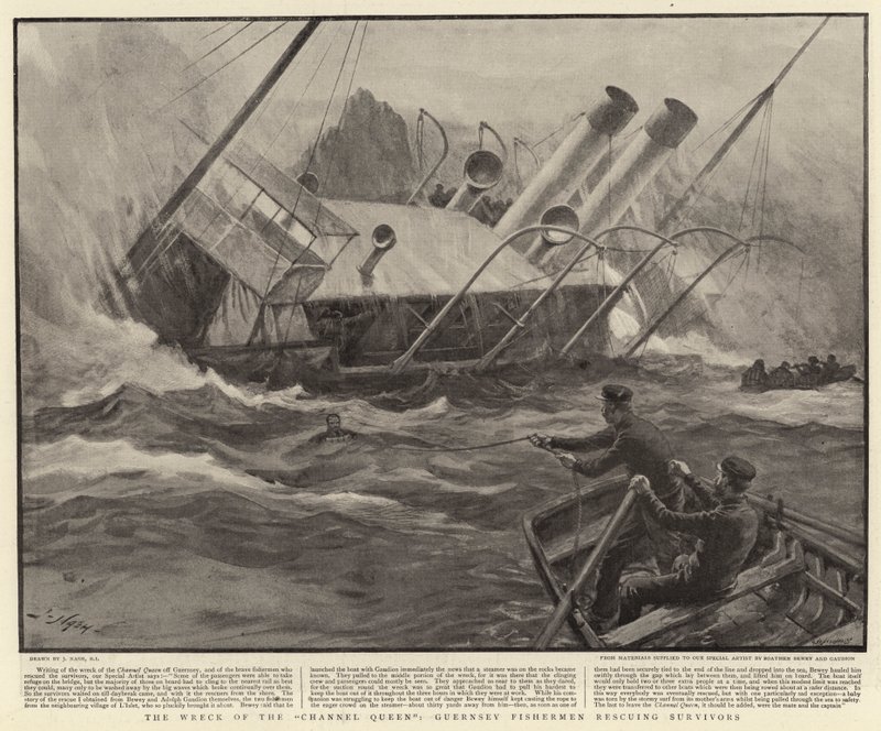 Kanal Kraliçesinin Enkazı, Guernsey Balıkçıları Hayatta Kalanları Kurtarıyor by Joseph Nash