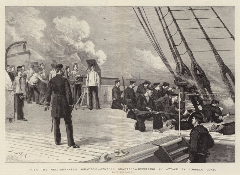 Akdeniz Filosu, General Quarters ile Torpido Botlarının Saldırısını Geri püskürtmek by Joseph Nash