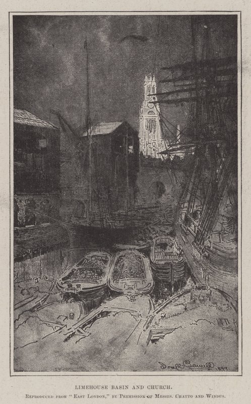 Limehouse Havzası ve Kilise by Joseph Pennell