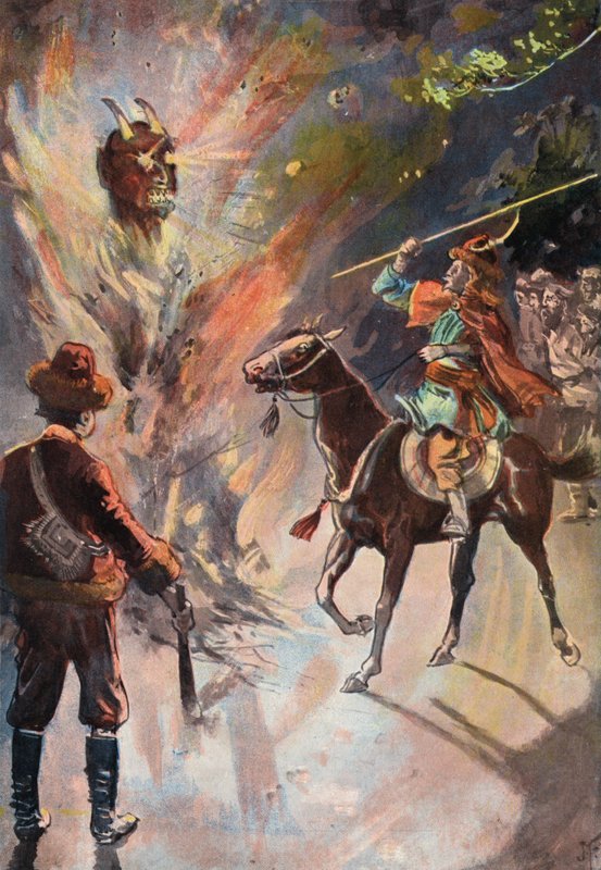 Robinson Crusoe: Tartar idolünün yok edilmesi (renkli taş) by Joseph (after) Finnemore