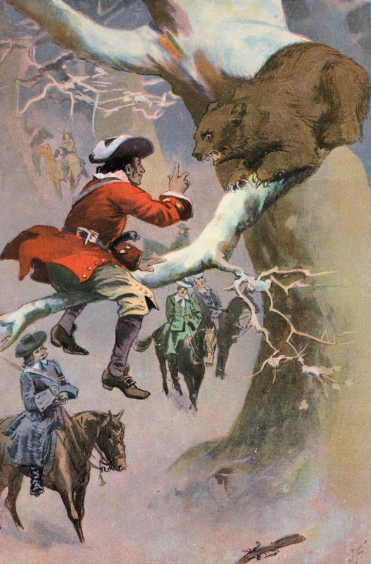 Robinson Crusoe: Cuma ayıyı kızdırıyor (renkli taş) by Joseph (after) Finnemore