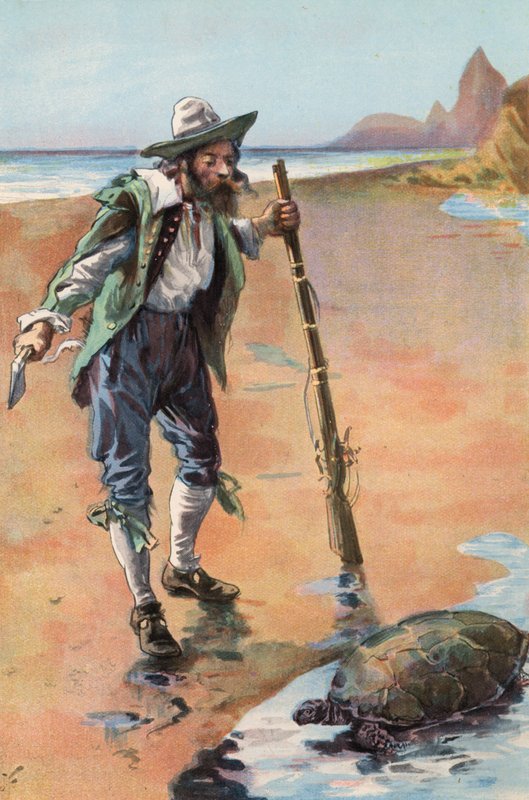 Robinson Crusoe: Bir kaplumbağa buluyorum (renkli taş) by Joseph (after) Finnemore