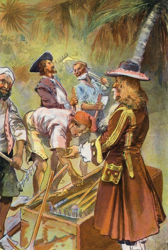 Robinson Crusoe: Her erkeğe bir kazma küreği verdim (renkli taş) by Joseph (after) Finnemore