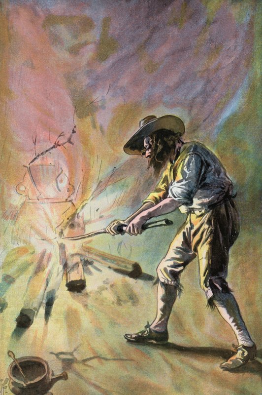 Robinson Crusoe: Tencere yapıyorum (renkli taş) by Joseph (after) Finnemore