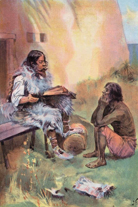 Robinson Crusoe: Cuma öğretiyorum (renkli taş) by Joseph (after) Finnemore