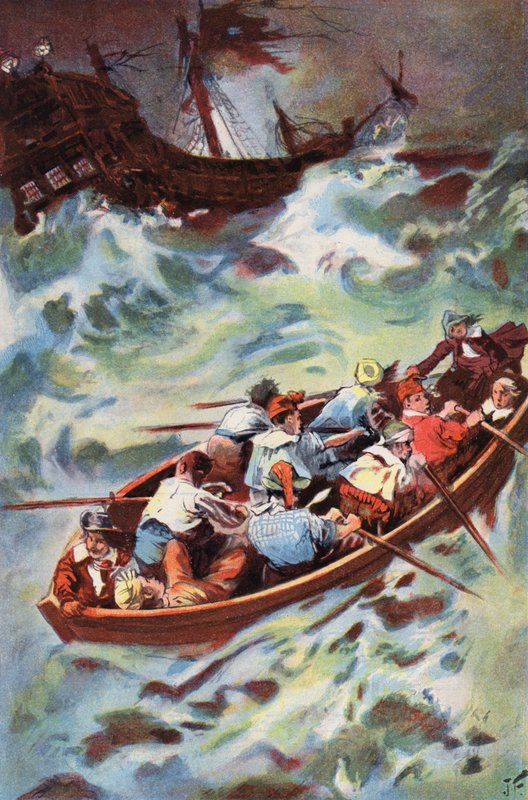 Robinson Crusoe: Enkazı terk ediyoruz (renkli taş) by Joseph (after) Finnemore