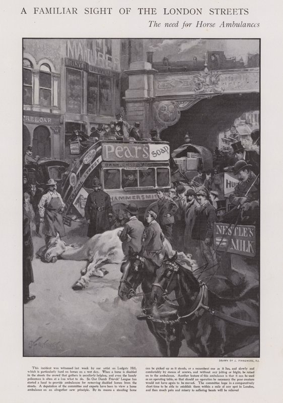 Londra sokaklarında atlı ambulans ihtiyacı (litho) by Joseph (after) Finnemore