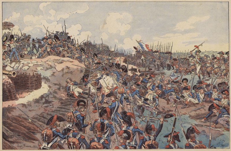 Battle of Jemappes, French Revolutionary Wars, 6 November 1792 (colour litho) by Joseph Charles (after) Beuzon