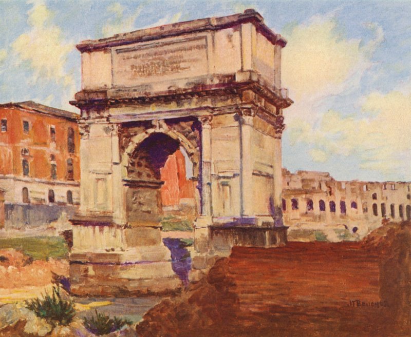Roma: Forum, Titus Kemeri, Kolezyum (renkli lito) by Joseph Felix Bouchor