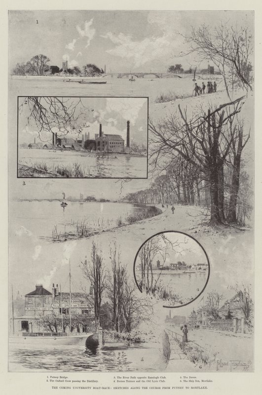 The Coming University Boat-Race, Sketches along the Course from Putney to Mortlake  by Joseph Holland Tringham