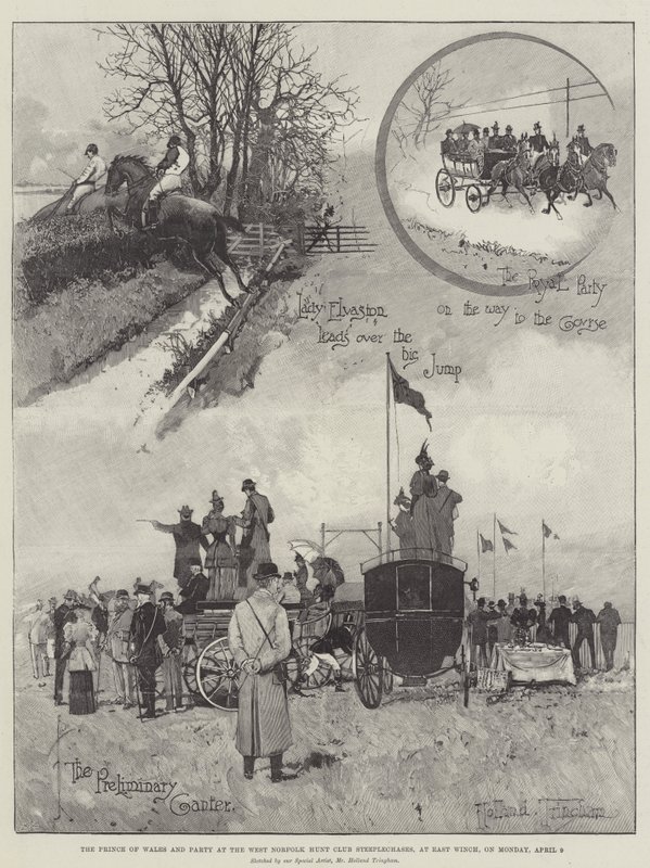 Galler Prensi ve Parti, 9 Nisan Pazartesi günü East Winch'teki West Norfolk Hunt Club Engelli Koşularında by Joseph Holland Tringham