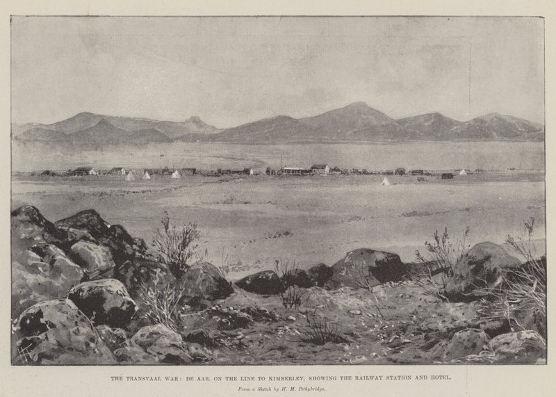 Transvaal Savaşı, De Aar, Kimberley Hattında, Tren İstasyonu ve Oteli gösteriyor by Joseph Holland Tringham