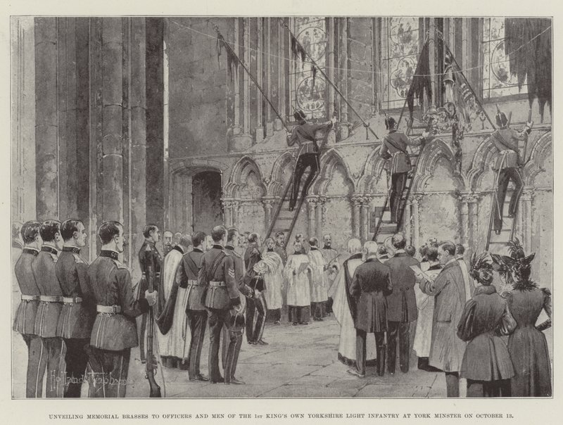 13 Ekim'de York Minster'da 1. Kralın Kendi Yorkshire Hafif Piyade Komutanlarına ve Adamlarına Anıt Pirinçlerinin Açılışı by Joseph Holland Tringham