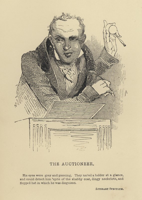 Kenny Meadows: Müzayedeci (gravür) by Joseph Kenny (after) Meadows