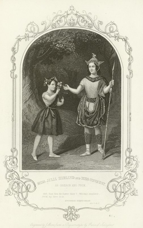 Oberon ve Puck, Bir Yaz Gecesi Rüyası olarak Miss Julia Harland ve Miss Conquest by Joseph Kenny Meadows