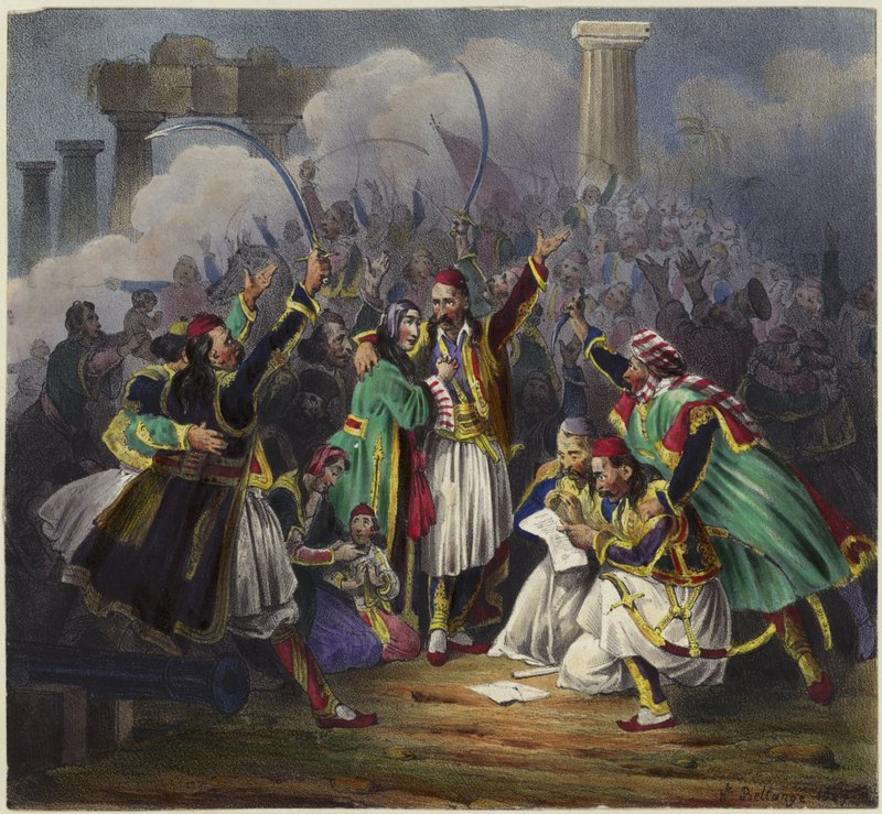 Geleneksel kıyafetli figürlerle kutlama sahnesi by Joseph Louis Hippolyte Bellange