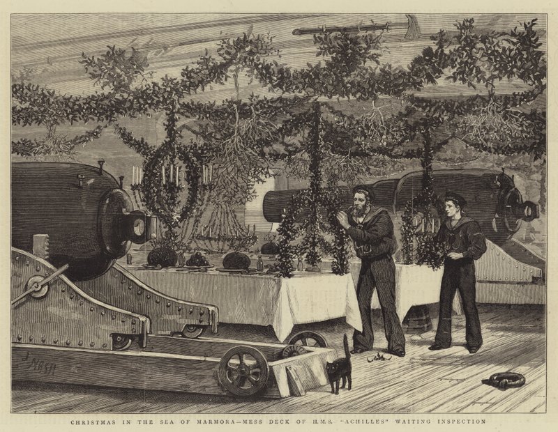 Marmara Denizi'nde Noel, HMS Achilles'in Karmaşa Güvertesi Denetimi bekliyor by Joseph Nash