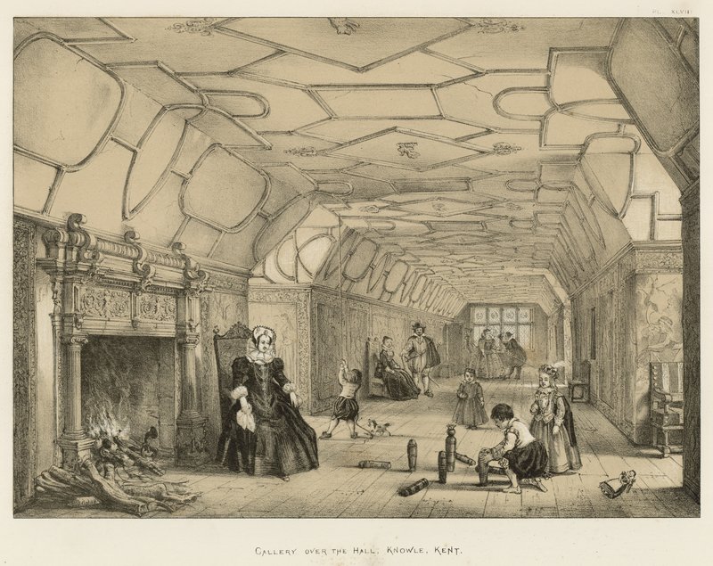Hall, Knowle, Kent üzerinde Galeri by Joseph Nash