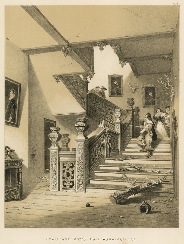 Staircase, Aston Hall, Warwickshire  by Joseph Nash