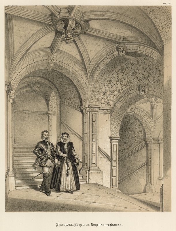Staircase, Burleigh, Northamptonshire  by Joseph Nash